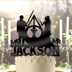 Jedi and Mage with Name Mr Mrs  Wedding Cake Topper