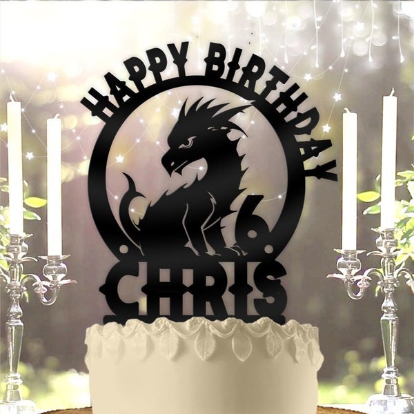 Dragon With Name and Age Personalized Birthday Cake Topper