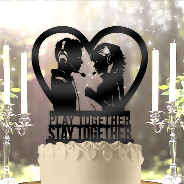 PC Gamer Couple Play Together Stay Together Event Party Gamer Cake Topper