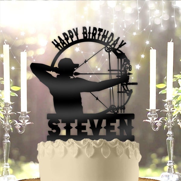 Archer Archery Bow Hunting Fishing Personalized Happy Birthday Cake Topper