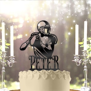 Football Quarterback Pass with Name Personalized Birthday Cake Topper