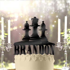 Chess Player With Name Birthday Cake Topper