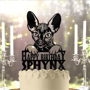 Pet Cat Sphynx Personalized Birthday   Cake Topper