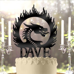 Dragon Fire With Name Birthday Cake Topper