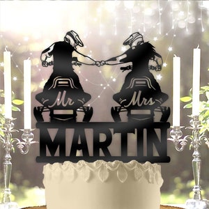Snowmobile Riding Couple Mr Mrs Name Personalized Wedding Anniversary Cake Topper