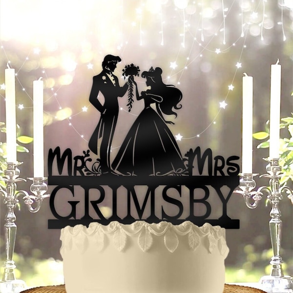 Ariel and Eric Bride and Groom Personalized with Name Wedding Cake Topper