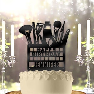 Beautician Make-up Kit with Name Personalized Birthday Cake Topper