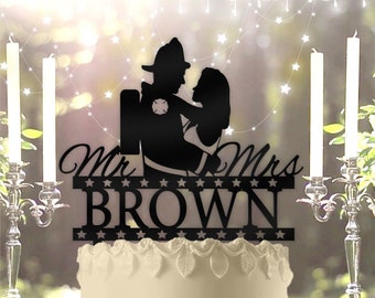 Fireman Groom Couple Personalized Wedding Cake Topper