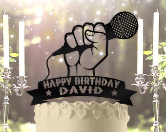 Microphone Karaoke with Name Personalized Birthday Cake Topper
