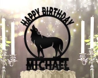 Wolf Howling Personalized Custom with Name   Special Event Birthday Cake Topper