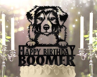 Australian Shepherd Dog - Personalized Name - Animal Themed - Custom Birthday Cake Topper