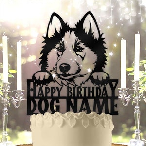 Alaskan Malamute & Husky Dog Pet Personalized Birthday Cake Topper