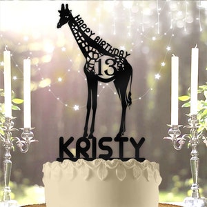 Giraffe with Name and Age Personalized Birthday Cake Topper