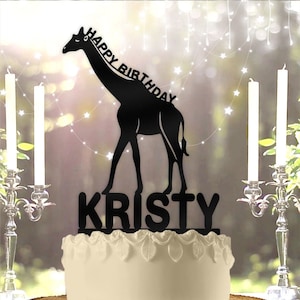 Giraffe with Name Personalized Birthday Cake Topper