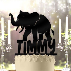 Cute Elephant with Name Personalized Birthday Cake Topper