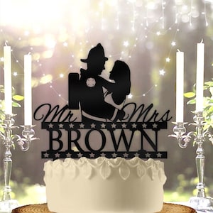 Fireman Groom Couple Personalized Wedding Cake Topper