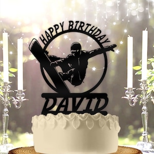 Black Snowboard Cake Topper - 6.3 Inch Snowboarder Birthday Party Decoration