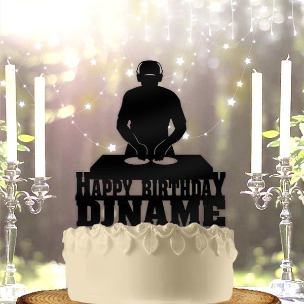 DJ Disk Jockey Turntable Personalized Birthday Cake Topper