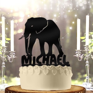 Personalized Elephant Birthday Cake Topper: Custom Name, Acrylic Party Decor