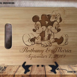 Mouse Love Back to Back - Personalized Name & Date - Kitchen Wedding Gift - Custom Engraved Bamboo Display Cutting Board