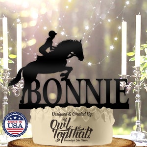 Girl Horse Jump with Name Personalized Birthday Cake Topper