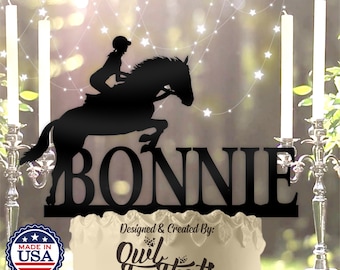 Girl Horse Jump with Name Personalized Birthday Cake Topper