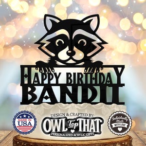 Raccoon Cute - Personalized Name - Animal Themed - Custom Birthday Cake Topper