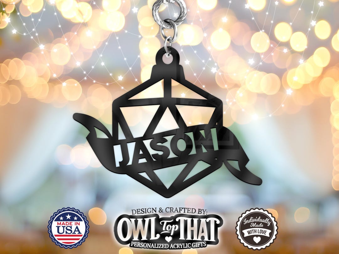Dungeons And Dragons D20 Dice Custom Name Tag Ornament - Personalized Name & Date - Gift Tags, Event Markers, Holiday Ornaments And More - UK