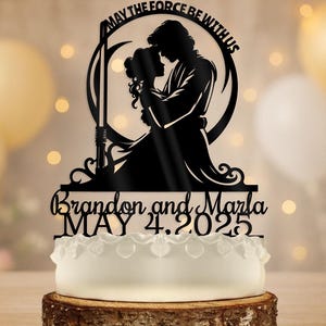 May The Force Be With Us Bride and Groom Personalized Wedding Cake Topper Last Name