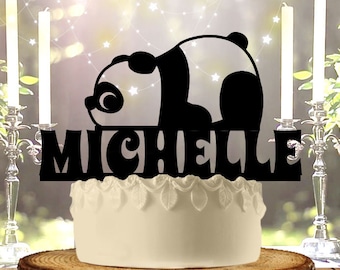 Panda Bear With Name Birthday Cake Topper