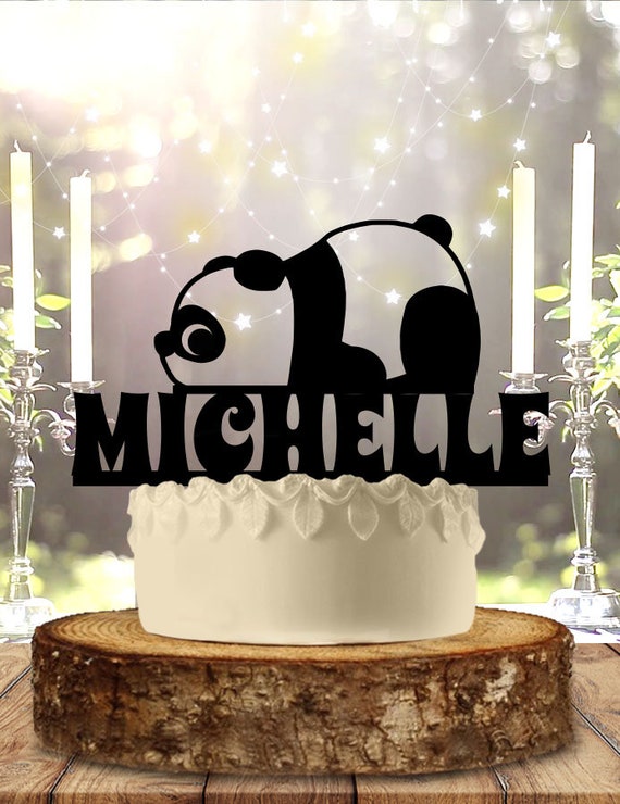 Panda Bear With Name Birthday Cake Topper Etsy