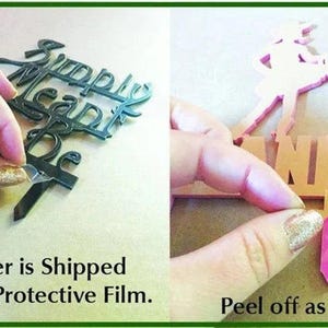 two pictures of a person cutting out letters with scissors