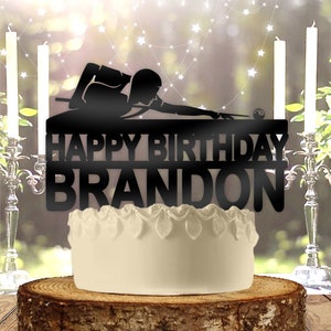 Billiards Pool with Name Personalized Birthday Cake Topper