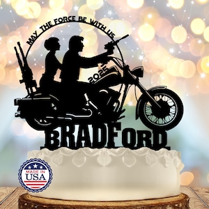 Sci-Fi Wedding Cake Topper: Han and Leia Motorcycle, Personalized Acrylic
