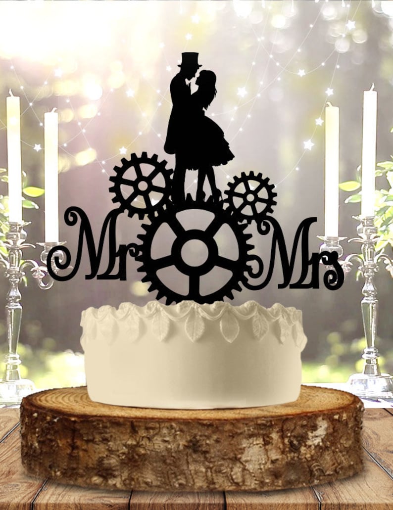 Steampunk Mr and Mrs Wedding Cake Topper image 1