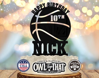 Basketball Personalized with Name and Age Birthday Cake Topper