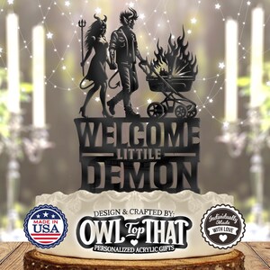 Demon Couple Baby Carriage Stroller - Welcome Little Walker - Halloween Fantasy Themed - Baby Shower Cake Topper
