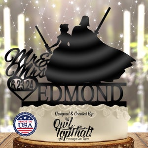 Star Wars Couple Vader Belle Personalized Name and Date Wedding Cake Topper