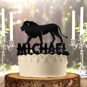 Lion King of the Jungle with Name Personalized Birthday Cake Topper