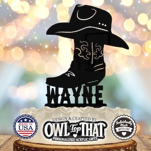 Cowboy Boot Personalized Name Birthday Cake Topper