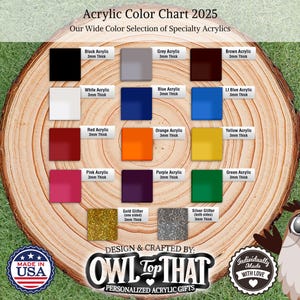 an owl with a top hat is next to a board with different colors of paint