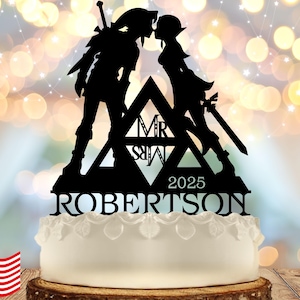 Elf Couple Gamer Anniversary Personalized Wedding Cake Topper