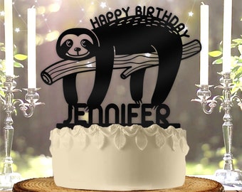 Personalized Sloth Birthday Cake Topper - Custom Name, Acrylic Party Decor