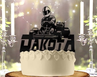 Go-Kart Racer with Name Personalized Birthday Cake Topper
