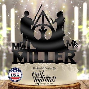 Jedi and Mage - Personalized Mr & Mrs Name - Movie Themed - Custom Wedding Cake Topper