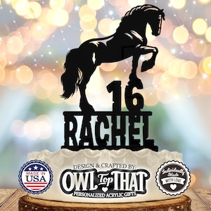 Show Horse - Personalized Name & Age - Animal Themed - Custom Birthday Cake Topper