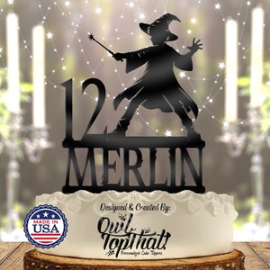 Wizard Mage Boys - Personalized Name, Age - Fantasy Themed - Custom Birthday Cake Topper