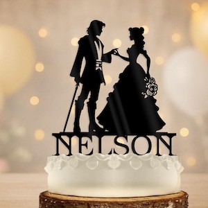May The Force Be With Us Princess and Jedi Personalized Wedding Cake Topper Last Name