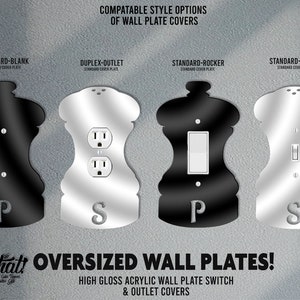 Salt & Pepper Shaker Set Oversized Wall Switch Cover Plate for Standard Size Toggle, Rocker, Duplex Double Outlet, and Blank Wall Plates