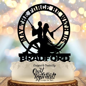 Galaxy Couple Jedi&#39;s May the Force Be With Us Personalized Custom Wedding Anniversary Cake Topper